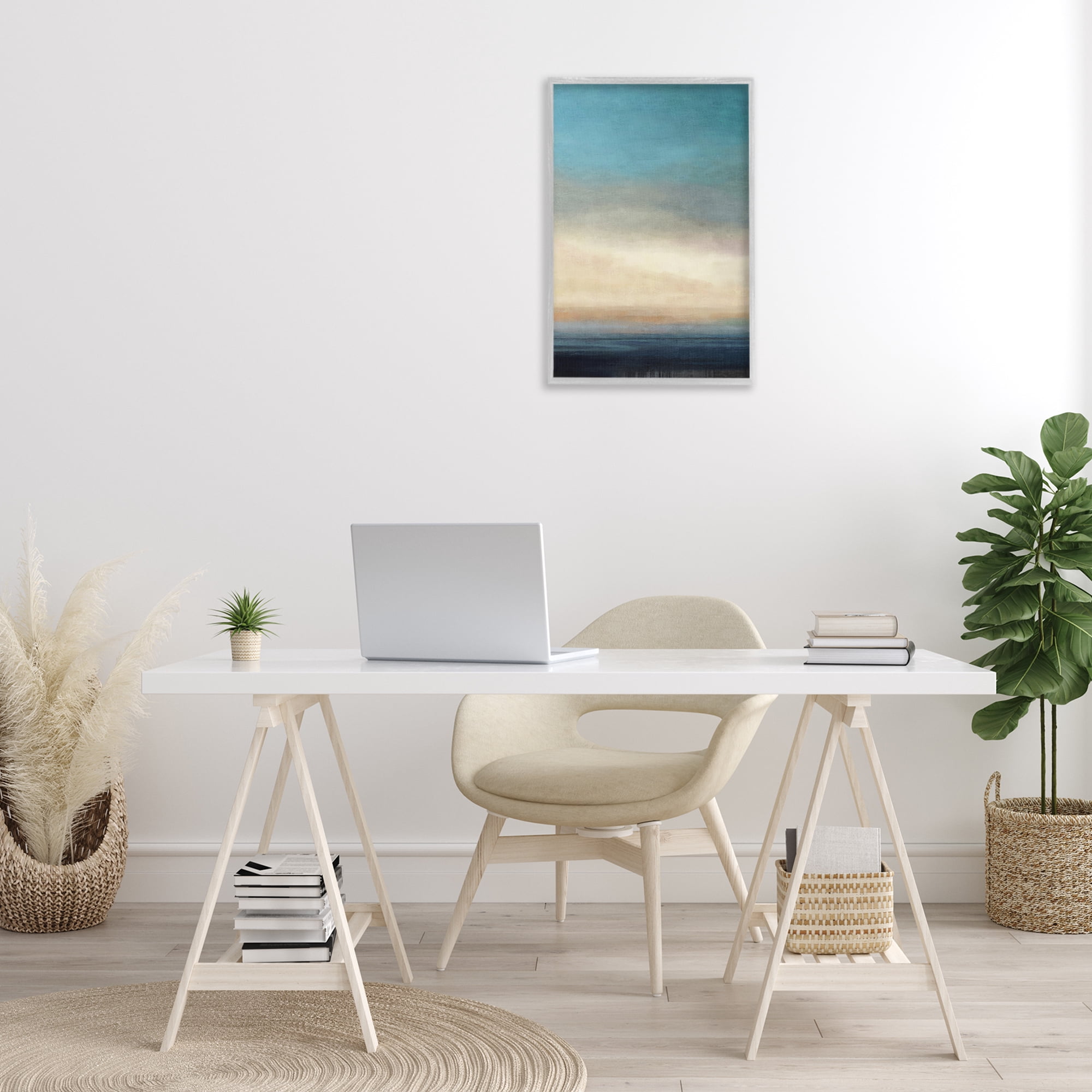 Stupell Industries Deep Blue Ocean Abstract Coastal Painting Gray Framed Art Print Wall Art, 16 x 24