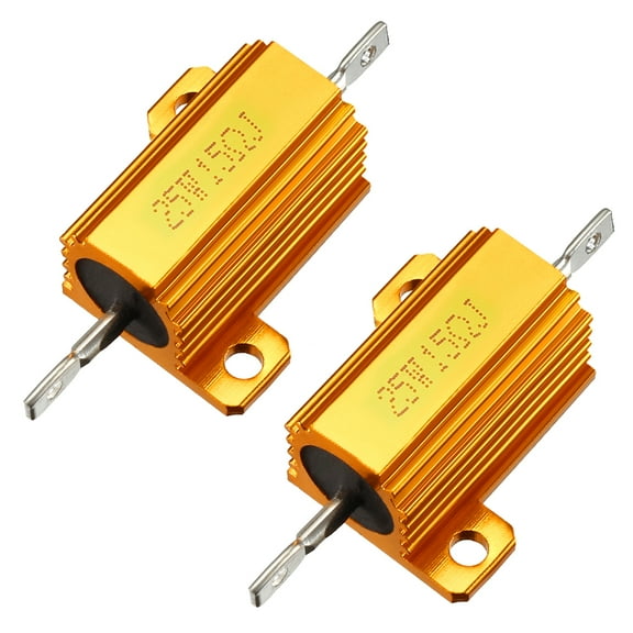 25W 15 Ohm Aluminium Housing Chassis Mount Wirewound Power Resistors Gold 2pcs