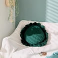 thumbnail image 3 of Acrylic Knitted Round Throw Pillow Knitting Bohemian Circular Cushion Pillow with Knit Handmade Pompoms Decorative Dark Green, Diameter 18inches, 3 of 5