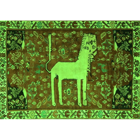 Ahgly Company Indoor Rectangle Animal Green Traditional Area Rugs, 7' x 10'