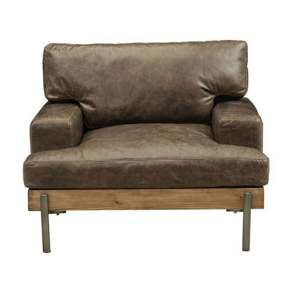 ACME Silchester Leather Accent Chair in Oak and Distress Chocolate