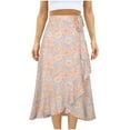 thumbnail image 5 of IROINNID Women's Skirt Fashion Flowers High Waist One-piece Frenulum Irregular Wrinkles Design Skirt Knee Elastic Waist Mid Print Skirt, 5 of 6