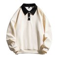 thumbnail image 2 of ZRGHAOYLQ Henley Sweatshirts for Men Lapel Collar Drop Shoulder Casual Long Sleeve Pullover Sweatshirt Tops Solid Color Button Up Shirt White L, 2 of 9