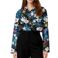 thumbnail image 5 of Minjewel Women's Hawaiian Shirt Long Sleeve Button Down Casual Blouse with Collar and Tropical Print for Women's Fashion Office Weekend Outfit,Royal Blue,M, 5 of 6
