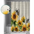 thumbnail image 3 of Shower Curtain Bathroom Set Vintage Yellow Sunflower Bees Waterproof Fabric Shower Curtains with Grommets&Hooks Watercolor Farmhouse Floral on Stamp Privacy Bath Curtain for Bathtub 48x72in, 3 of 7