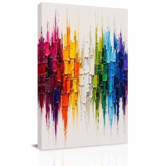 Canvas Wall Art, Colorful Abstract Framed Canvas Prints for Living Room Office, Bright Color Modern Rainbow Painting Large Gallery Wrapped Wall Decor for Home Office, Gifts, 16"x24" Ship Next Day