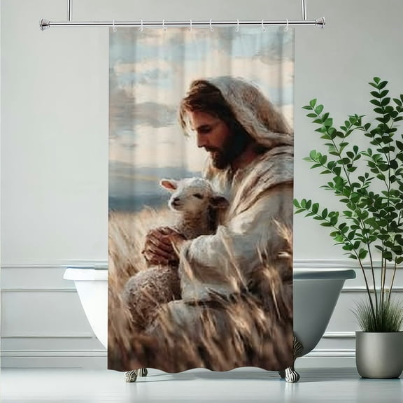 RKSupls Christmas Shower Curtain, Jesus Lamb Shower Curtain with Hooks for Christmas Home Bathroom Decor Washable Curtains, 36x72 in