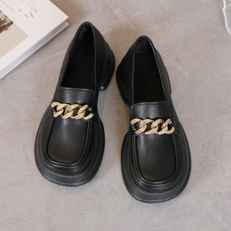 

VKEKIEO Chunky Boots For Women Round Toe Low Heel Walking Shoes Buckle Dark Gray Winter Boots