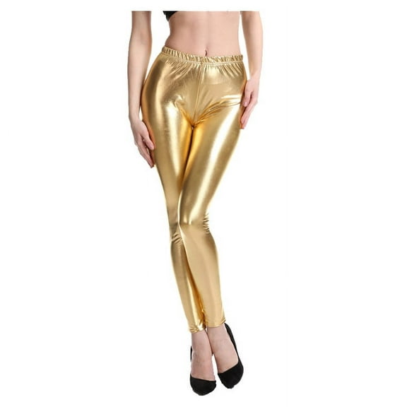 UJNDER Carnival Women's Stretchy Leather Leggings High Waisted Tights for Night Out Black High Waisted Tights Gold L