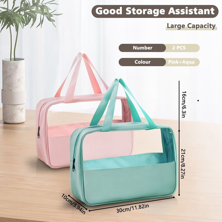 Lele Life Large Clear Toiletry Bags for Traveling, 2Pcs Waterproof Clear Travel Bags for Toiletries Women Men, Travel Toiletry Bag Set, Transparent