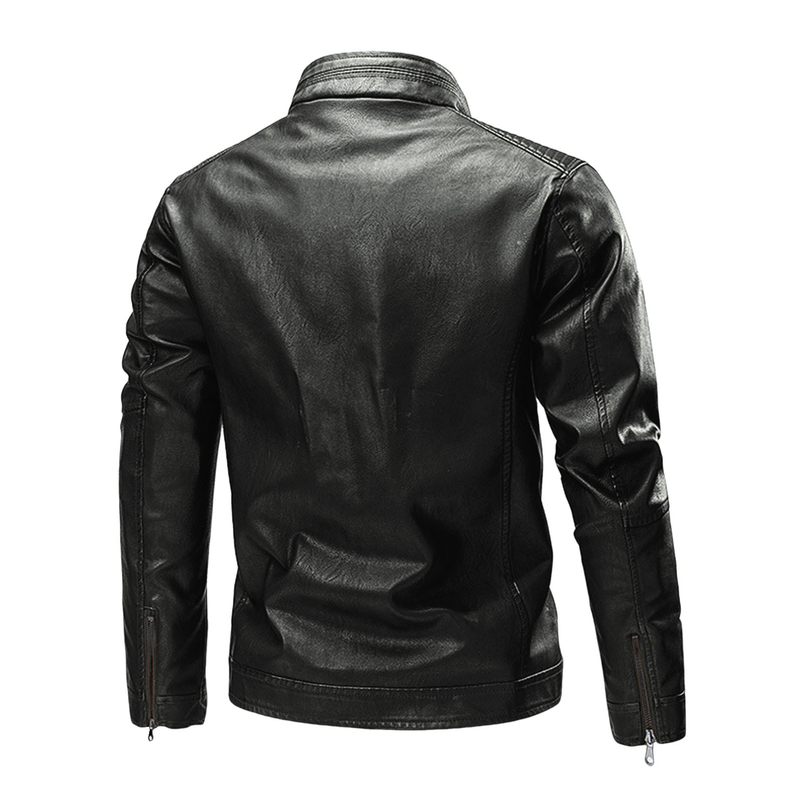 Wuxian Mens Casual Leather Jacket Slim Fit Full Zip Up Stand Collar Long Sleeve Lightweight Motorcycle Style Outerwear Coat With Pockets Stylish Cozy Daily Wear,Black,XL