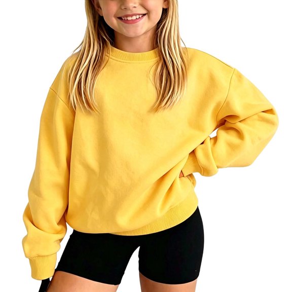 SEROYE Girls Sweatshirts Crewneck Solid Long Sleeve Drop Shoulder Pullover Casual Basic Blouse Tops for Spring Fall (2-3Years, Yellow)