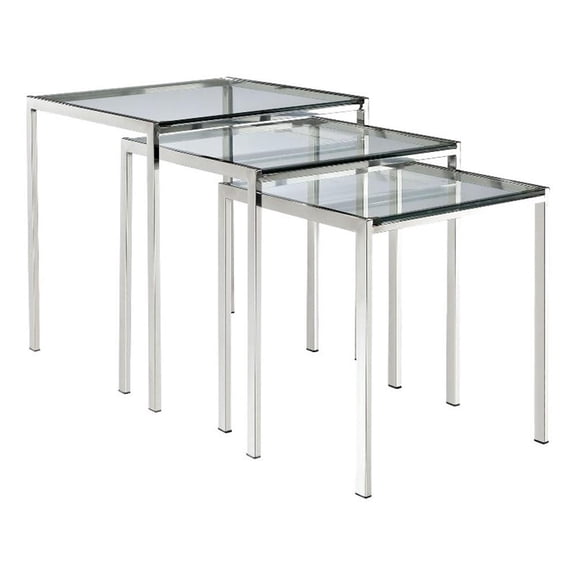 Modway Nimble Modern 3-Piece Nesting Table Set in Silver