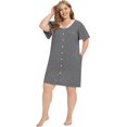 thumbnail image 3 of Women's Short Sleeve Nightgowns Lace Stitching Nightdress Large Size Sleepshirts Household Solid Color Summer Pajamas Dress Plus Size,Gray XL-4XL, 3 of 6
