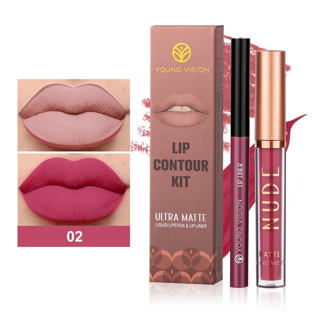 Set de lápiz labial líquido mate y delineador de labios 2 en 1 con delineador de precisión giratorio - Kit de labios con acabado aterciopelado de larga duración - Fórmula a prueba de manchas para