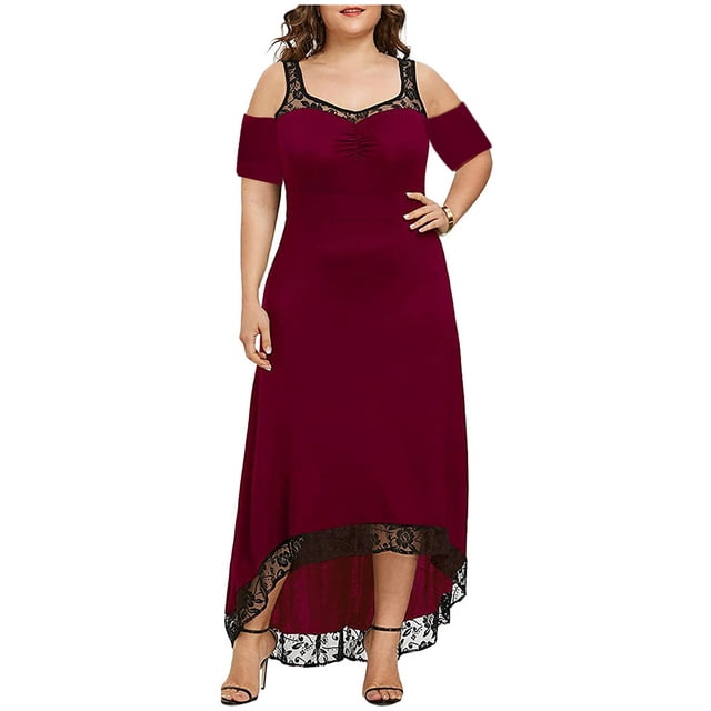 Robes Décontractées Aqestyerly Mode Femmes Grande Taille Aguichant Manches Courtes Uni Dentelle Sans Bretelles Robe Maxi