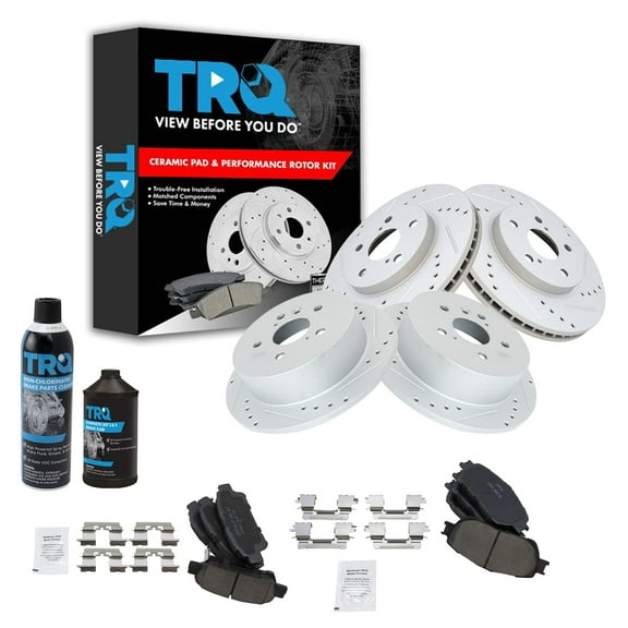 TRQ Front Rear Ceramic Brake Pad Performance Coated Rotor Kit w/Chemicals BKA17365