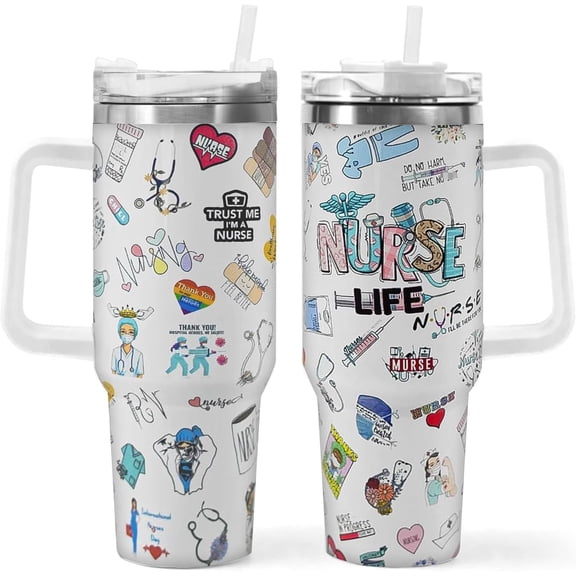 40 oz Nurse Tumbler with Handle and Straw - Ideal Gifts for Women, Perfect for Graduation, Appreciation, and Nurses Week