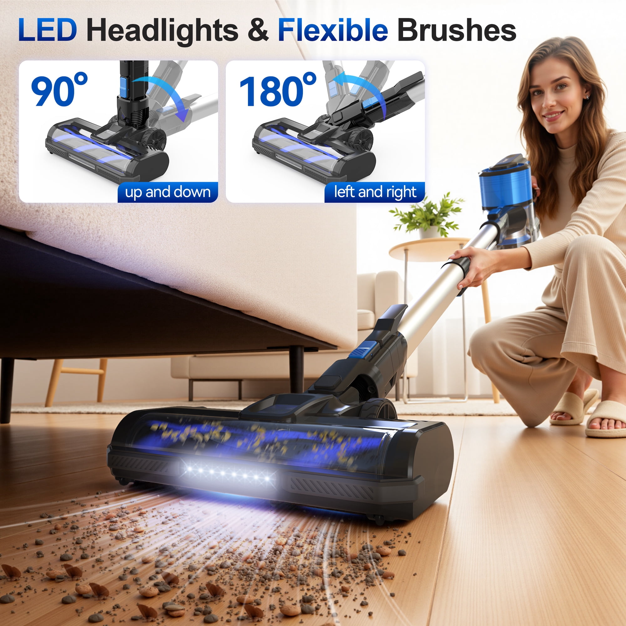 Cordless Vacuum Cleaner, 8 in 1 Powerful Stick Handheld Vacuum, 45Kpa Vacuum Cleaner, 60min Runtime, Lightweight Brushless Stick Vacuum for Hard Floor Carpet Pet Hair by POWEART