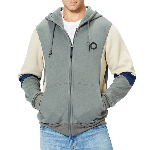 XFYSSS Fashion Casual Men's Color Blocking Hooded Sports Zipper Pocket Cardigan Long Sleeve Hooded Casual Outwear