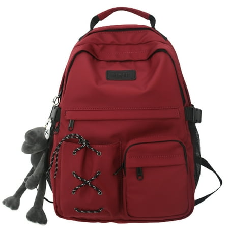 

Women Cartoon Printing Contrast Color Backpack with Pendant Casual Girls Students Travel Schoolbag Knapsack