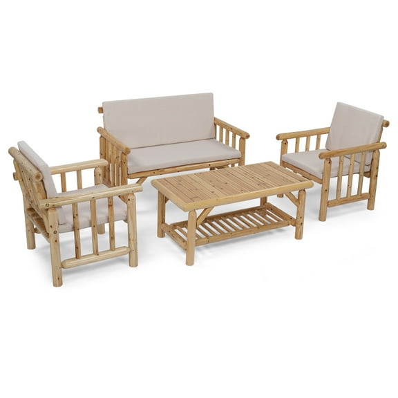 Ktaxon 4-Piece Outdoor Wood Conversation Set,Fir Wood Patio Sofa Set for Patio Garden Deck  Porch, White
