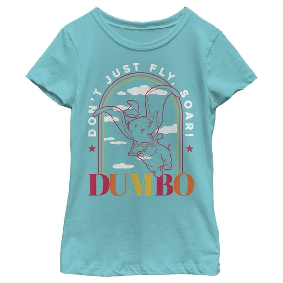 Girl's Dumbo Soaring Sunset Arch  Graphic Tee Tahiti Blue Medium