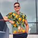 thumbnail image 4 of Balery Retro Warm Lemon Flower Camisa Polo de Hombre con Estampado, de Manga Corta y Tejido Medio, Camisa Tipo Golf Polo-Small, 4 of 6