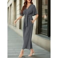 thumbnail image 2 of Summer V-neck Womens Wide Leg Jumpsuits Short Sleeve Tie Knot Front Long Romper, 2 of 6