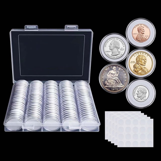 Cápsulas para monedas Suremita de 30 mm con junta de espuma y caja de almacenamiento x100