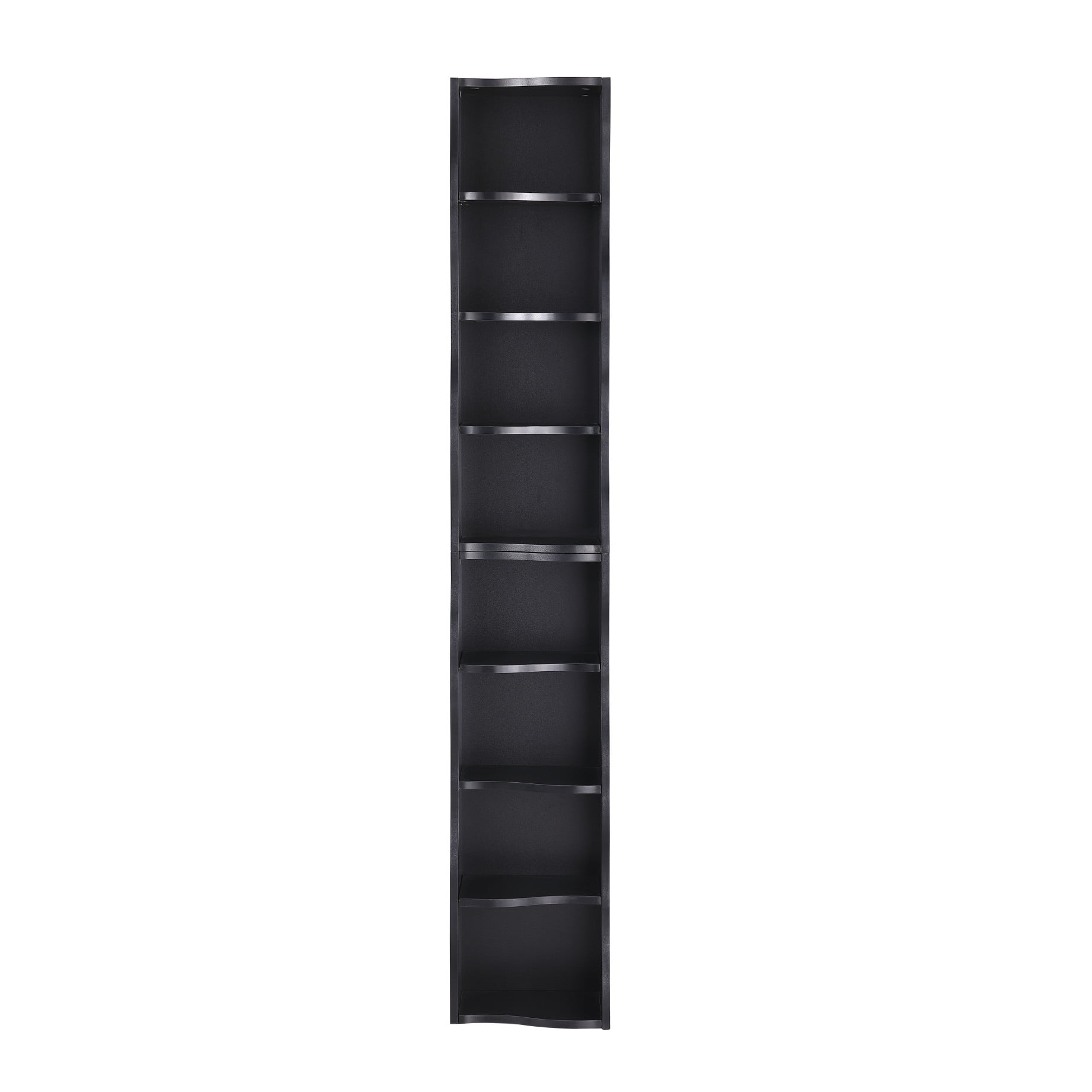 70" Tall Narrow Bookshelf, 8-Tier Cube Display Rack, Modern Wavy Border Design Corner Bookshelf with Adjustable Shelf, CD Storage Cabinet for Home Office, Black