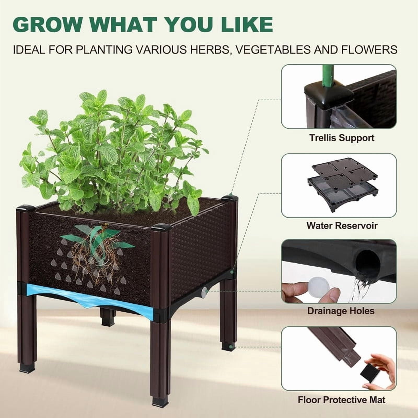 Raised Garden Bed with Legs,Outdoor Flower Planter Box for Vegetables & Herbs