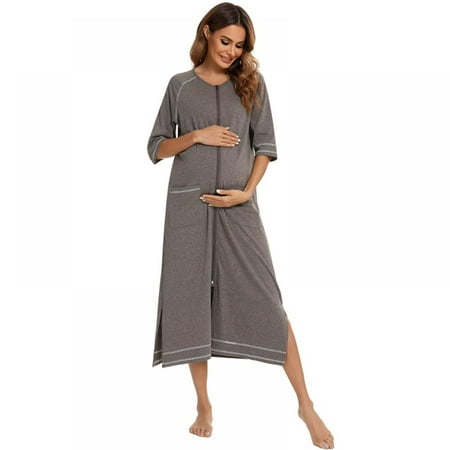 

Women s Pajamas Round Neck Nightgown Short-sleeved Zipper Pajamas Large Size Casual Nightdress S-XXL