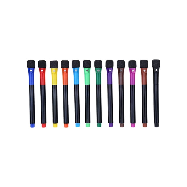 SLYNSHome Marqueurs Magnétiques pour Tableau Blanc, 12 Unités, Pointe Fine Colorée, Marqueurs Effaçables à Sec, Faible Odeur, Marqueurs Fins pour Tableaux de Calendrier