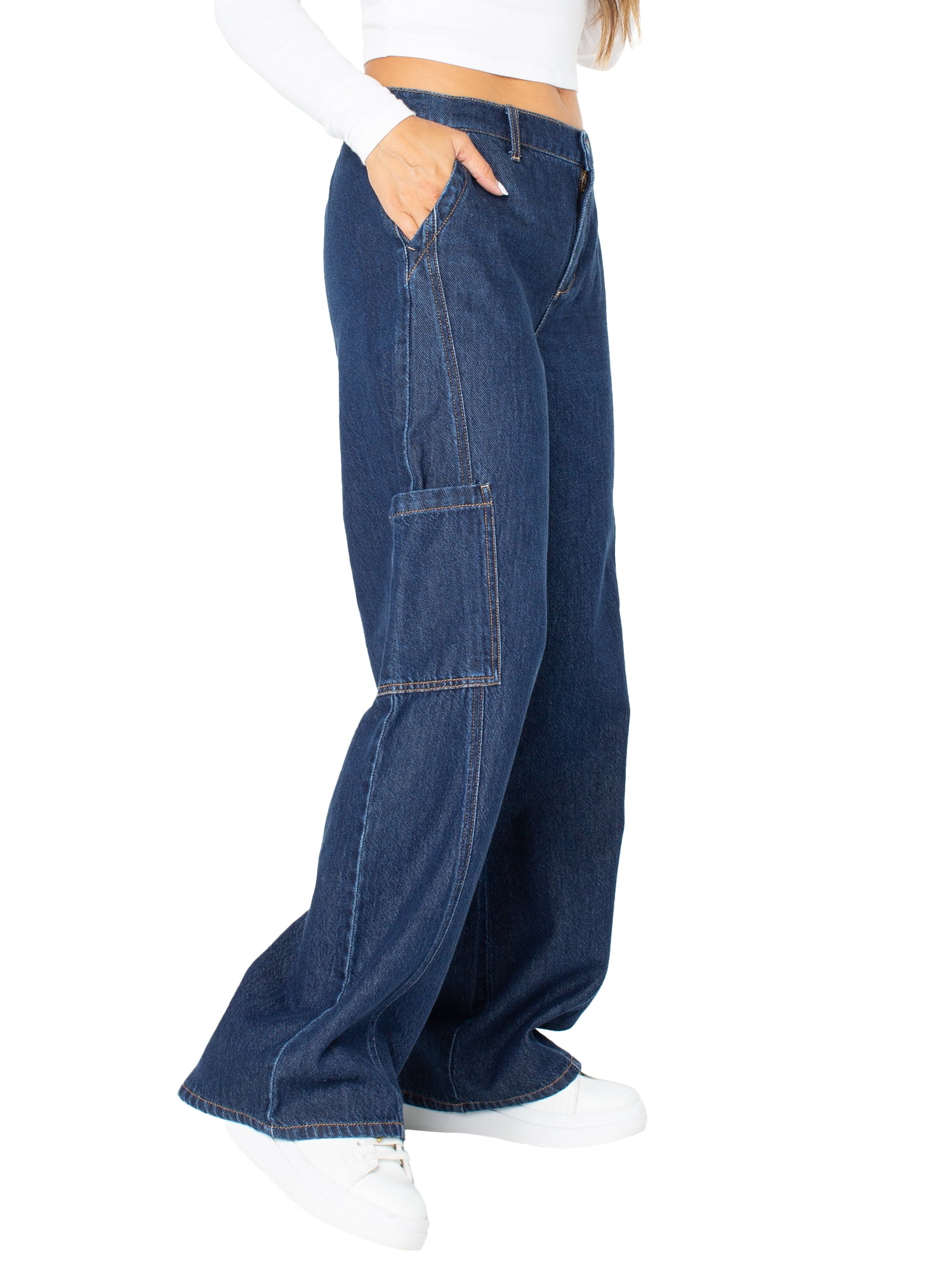 Celebrity Pink Women's and Women's Plus Cargo Wide Leg Jeans, Sizes XS-4X