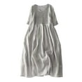 thumbnail image 2 of Meichang Robes Amples à Col Ras du Cou pour Femmes Coupe Ample Décontractée en Coton et Lin Robes Confortables à Manches Courtes Tunique Robes de Plage avec Poches Robes Midi Unies Gris TG, 2 of 7