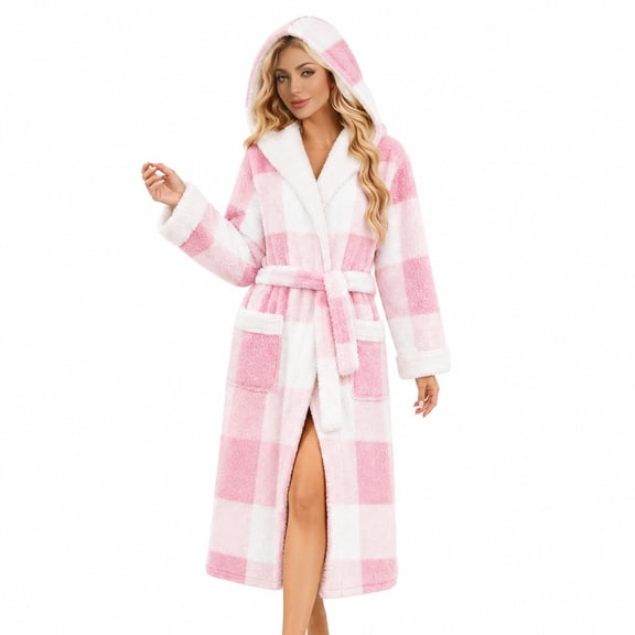 HEARTNICE Women Plush Robes, Soft Warm Fleece Long Bathrobe for Women Fluffy Robe with Hood Ladies Sleepwear