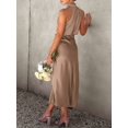 thumbnail image 2 of Champagne Satin Sleeveless Cowl Neck Midi Cocktail Dress, 2 of 30