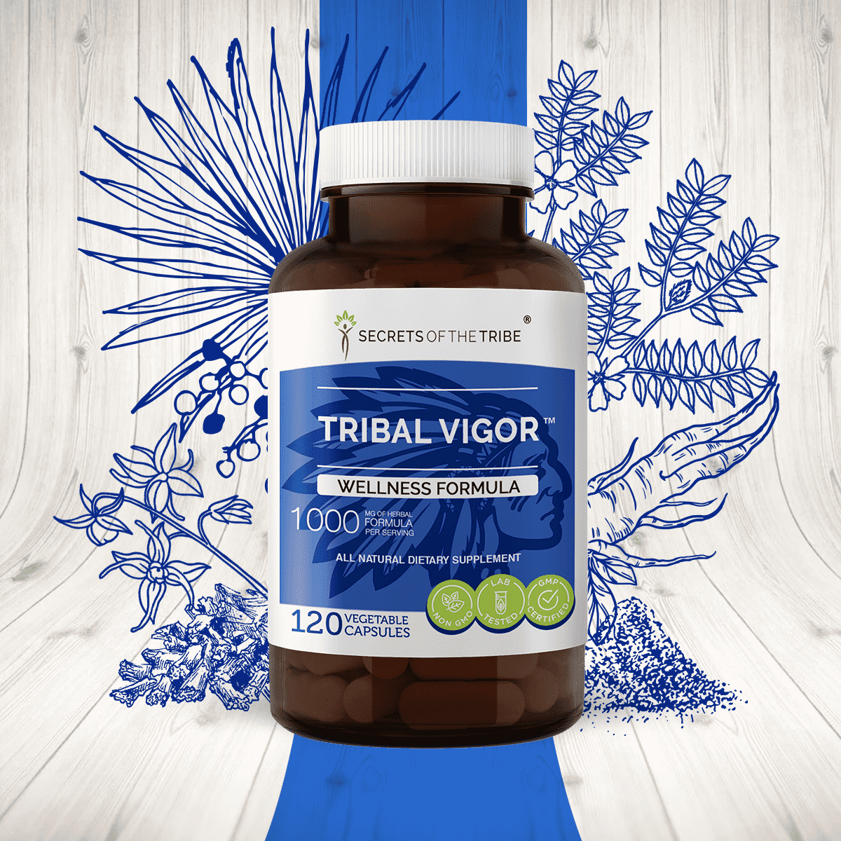 Secrets of the Tribe Tribal Vigor Capsules Dietary Supplement, Natural Herb Blend, Made from Eleuthero Siberian Ginseng, Catuaba, Barrenwort - Horny goat weed, Muira Puama, Saw Palmetto 120 Count