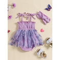 thumbnail image 3 of Biezeib Newborn Girl Outfit, Tie-up Sleeveless Pleated Butterfly Tulle Patchwork Romper Dress with Hairband Summer Clothes, 3 of 6