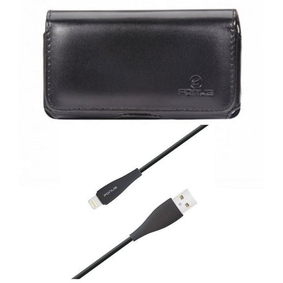 Charger Cord 6ft USB Cable w Leather Case Belt Clip for iPhone XS Max - Power Wire Long Sync Fast Charge and Swivel Holster Loops Cover Pouch