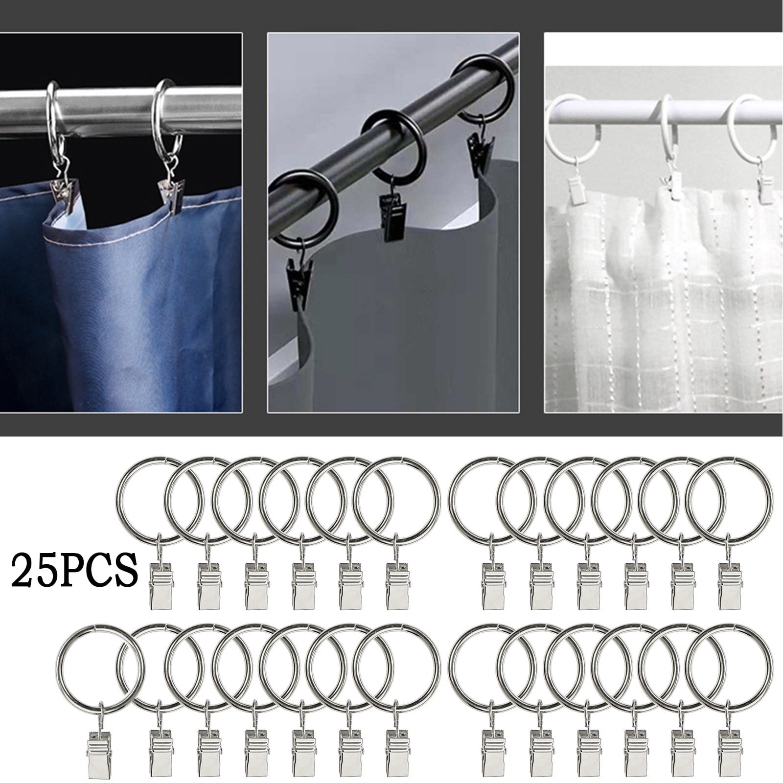 Royallove Curtain Rings With Clips 25 Pack Metal Curtain Clips ...