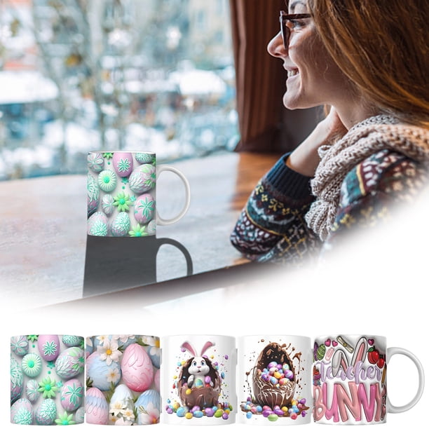 Fiudx Taza de Cerámica de Pascua, Diseño de Conejo, Capacidad de 350 Ml, Ideal para Café, Té y Agua, Decoración Festiva, Regalo Práctico para Primavera, Fácil de Limpiar, Asa Cómoda.