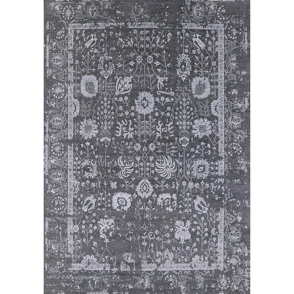 Ahgly Company Indoor Rectangle Mid-Century Modern Dark Gray Oriental Area Rugs, 2' x 5'