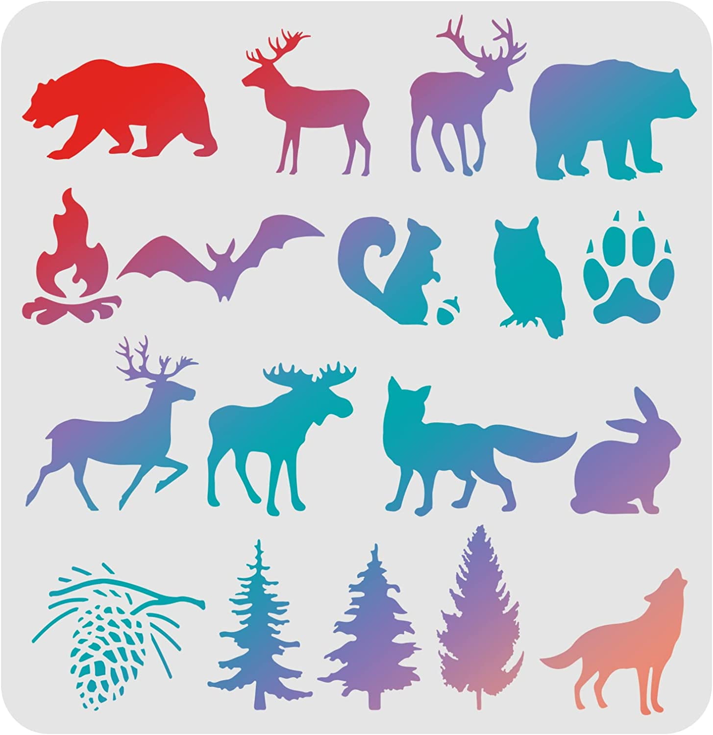 Animal Stencils Template  Plastic Forest Animals Drawing  Painting Stencils Bear Deer Wolf Pine Pattern Reusable Stencils for  Painting on Wood Floor Wall and Tile 