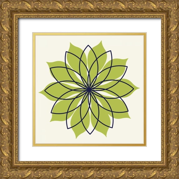 Robinson, Tamara 26x26 Gold Ornate Wood Framed with Double Matting Museum Art Print Titled - Flower Outline 3F