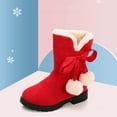 thumbnail image 4 of Tao Tao Snow Boots For Girls Chunky Short Boots Solid Color Ankle Boots With Balls For Toddler Girls Winter Warm Walking Shoes Red 30, 4 of 9