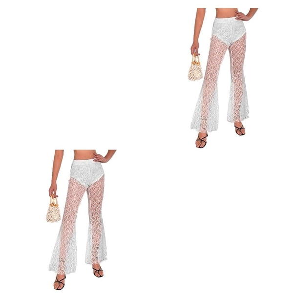 Pantalones transparentes de verano Sonducket estilo gótico mujer Pierna ancha encaje Blanco METRO 2Conjunto