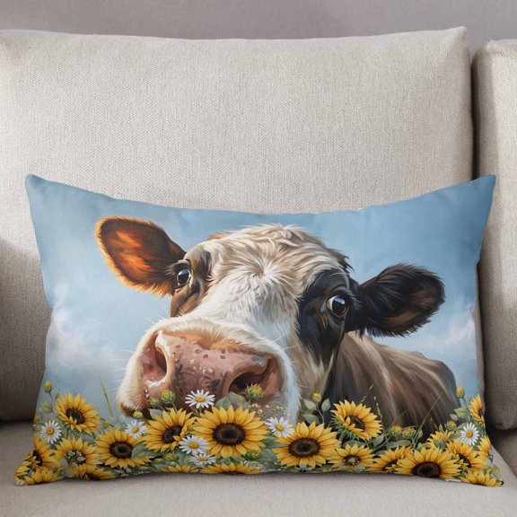 Decorative Pillow Cover 16x24 Inch Farmhouse Lumbar Pillow Cover Floral Yellow Sunflowers Soft Cushion Covers for Sofa Couch Bed, Living Room Home Decor