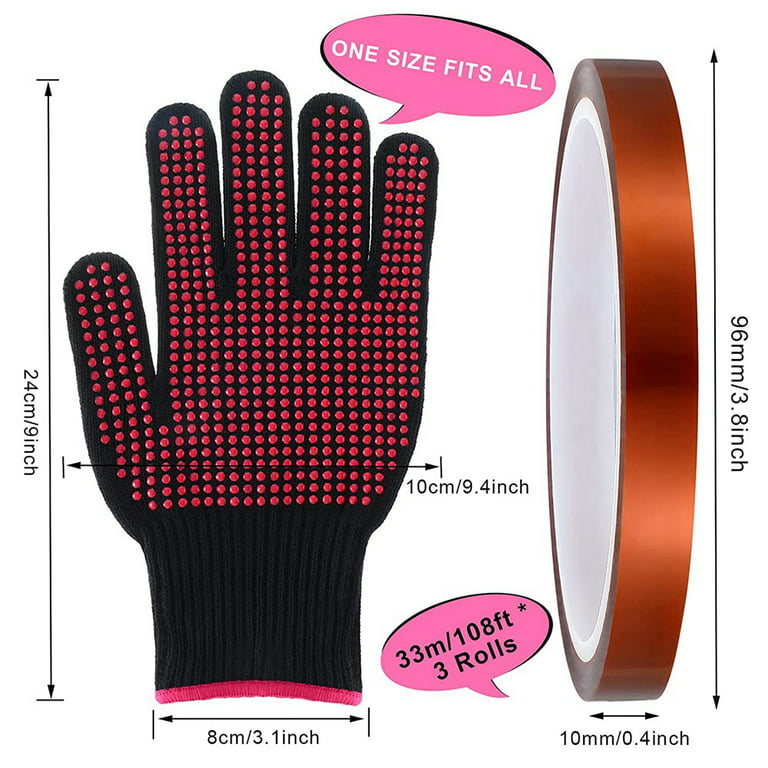 Heat Resistant Gloves and 3 Rolls 10mm X33M 108Ft Heat Press Tape, Heat  Proof Gloves Glove Thermal Tape Sublimation Tape 